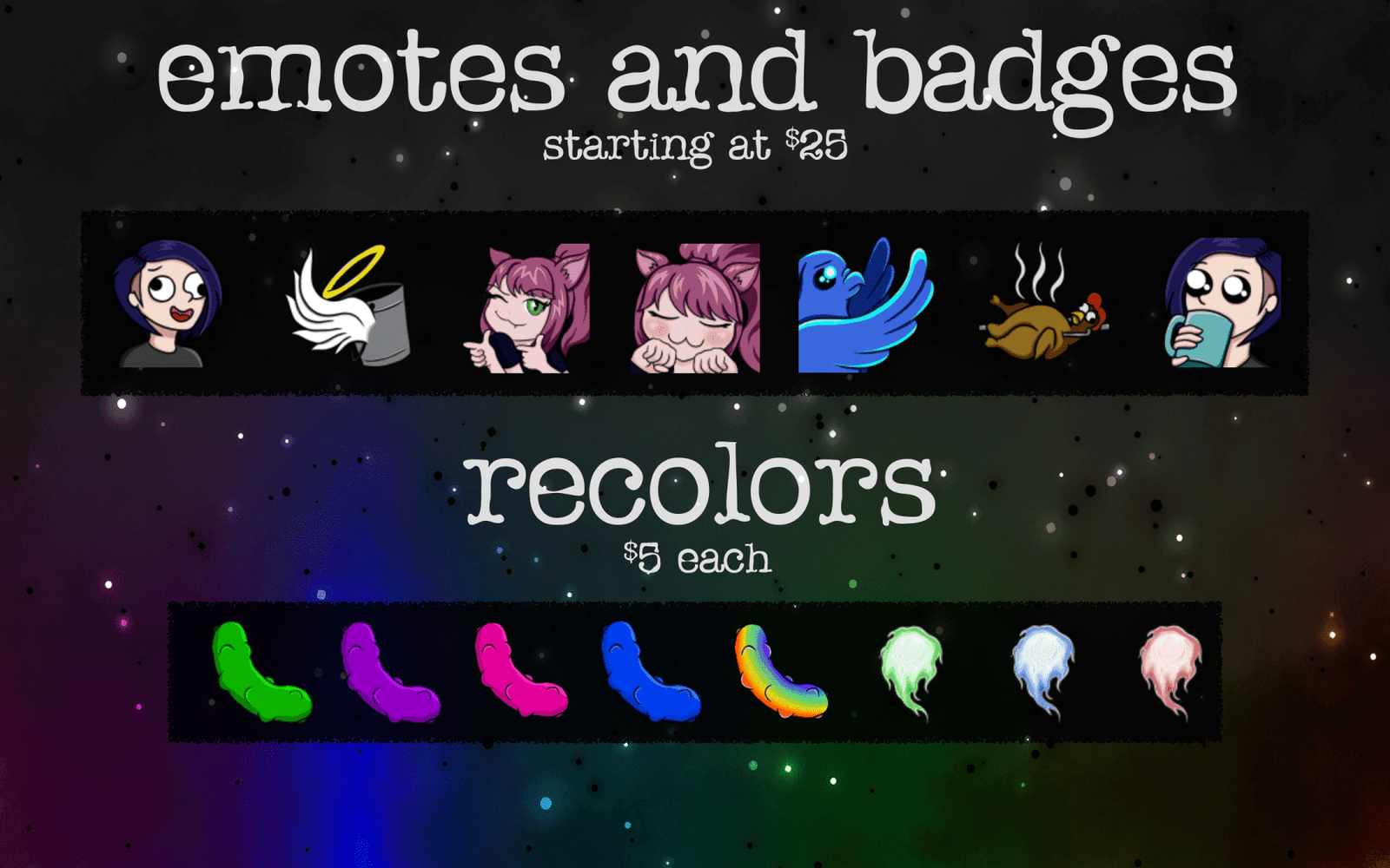 custom emotes badges Twitch YouTube streaming commissions digital art