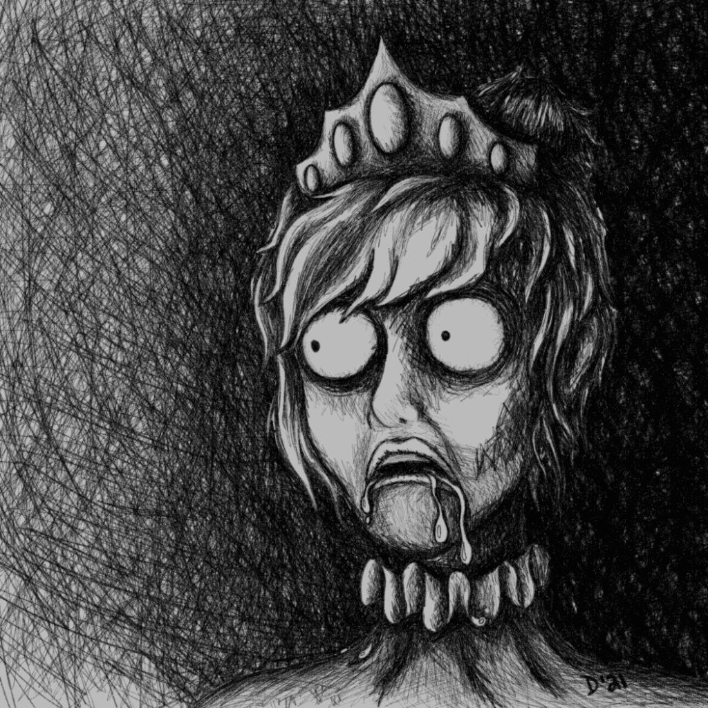 inktober dralloween promptober promptoween prompts petrified queen drooling