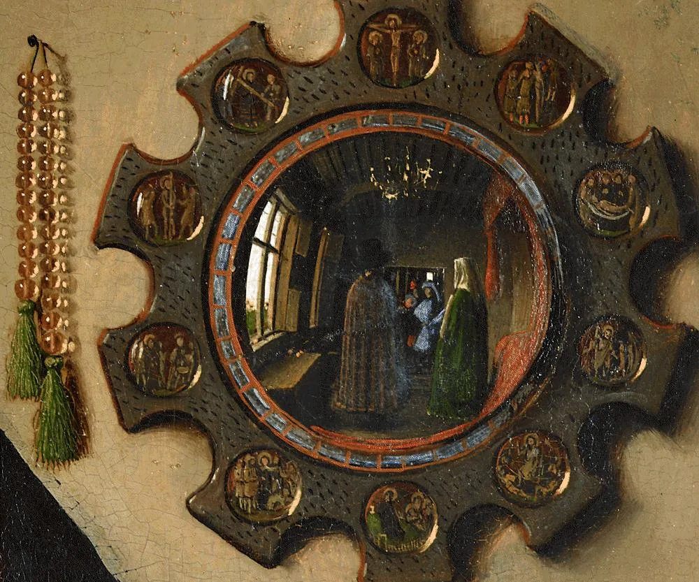 Jan Van Eyck. Arnolfini Portrait Mirror Detail. 1434.