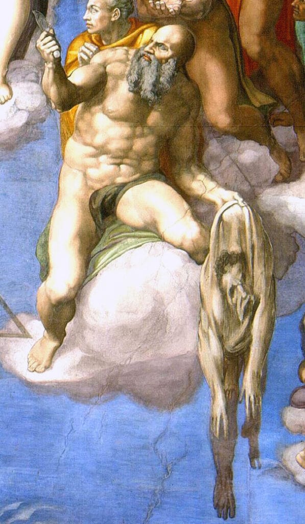 Last Judgement by Michelangelo Detail Hidden Self Portrait