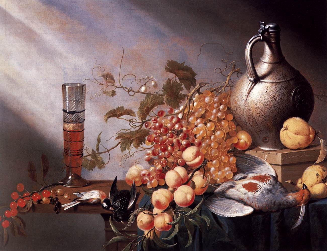 Still Life of Fruit and Dead Fowl by Harmen Steenwijck. 1650.